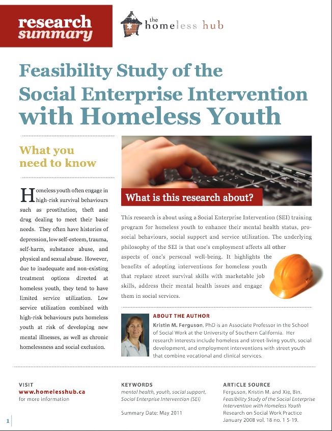 Feasibility Study of the Social Enterprise Intervention with Homeless Youth - Homeless Hub Research Summary