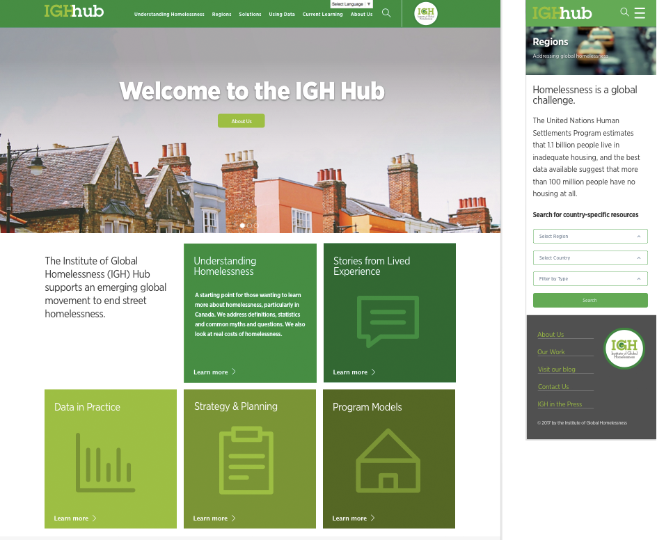 Screenshot of IGH Hub desktop and mobile website